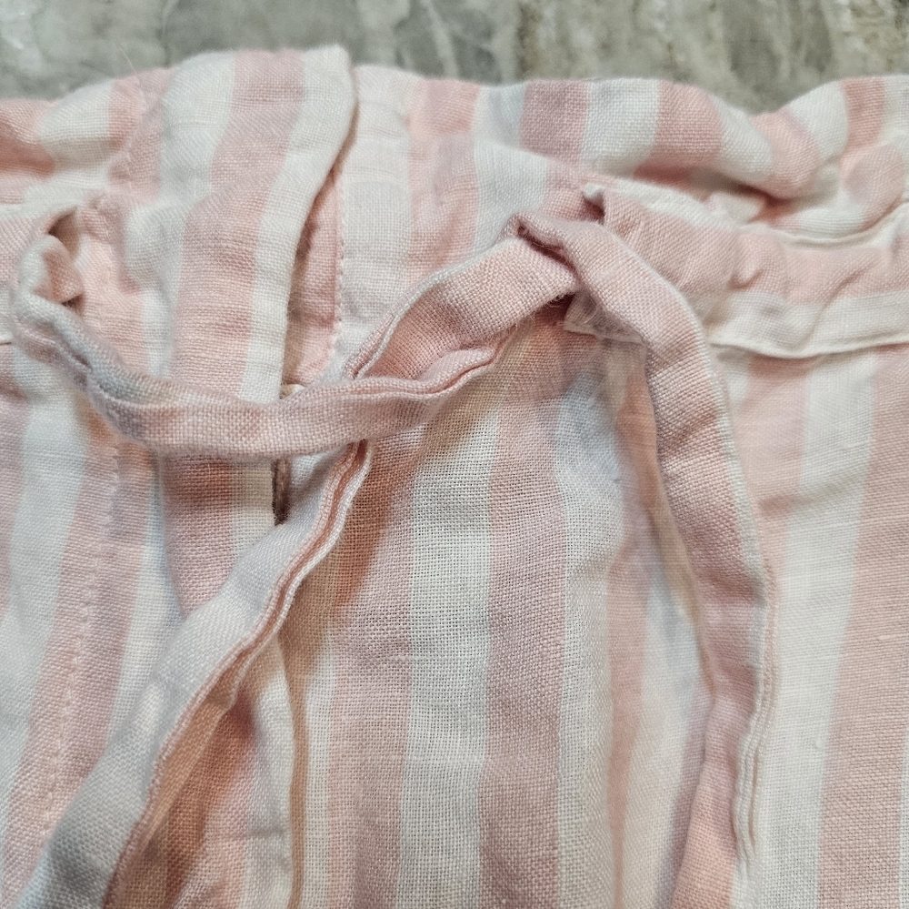 Cynthia Rowley Pink White Striped Linen Blend Shorts Drawstring Casual Large - Picture 2 of 9